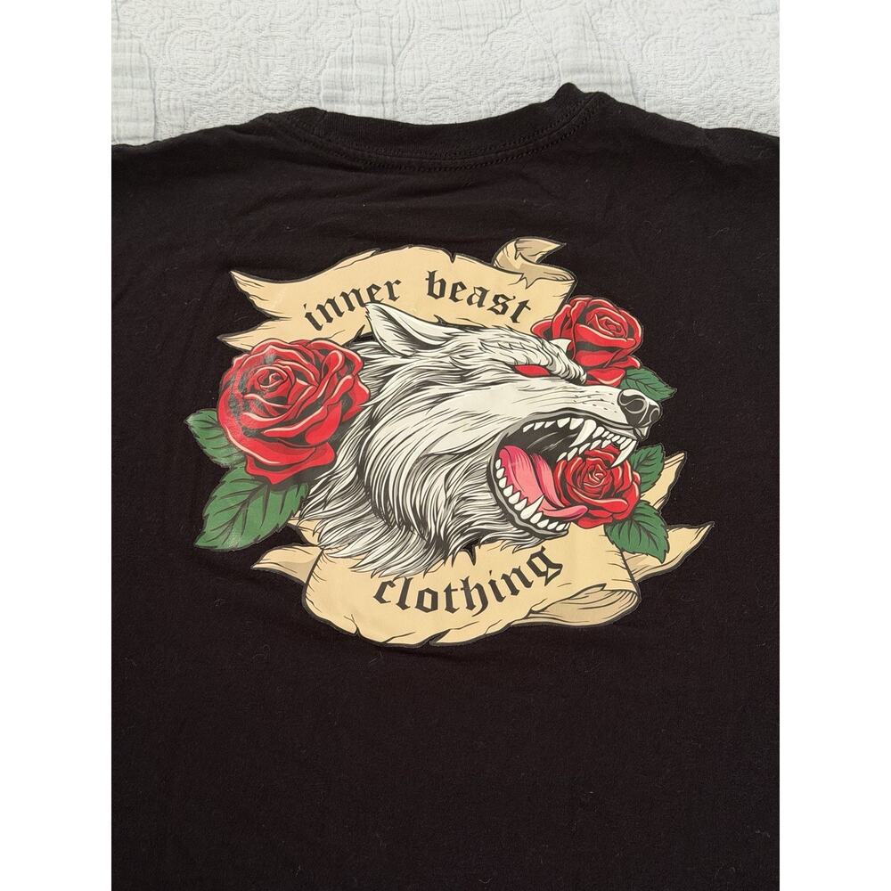 black INRBSTCLO Inner Beast Clothing Wolf Roses Graphic Tee Sz Medium - Picture 1 of 6